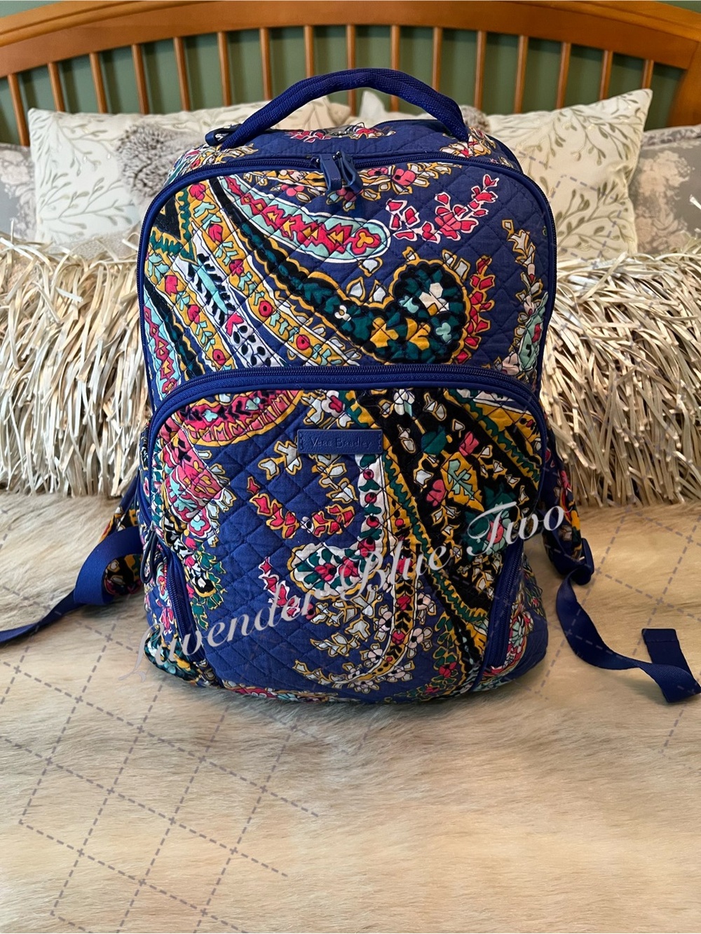 VERA BRADLEY Romantic Paisley 2018 Iconic Backpack Travel Purple Blue Yellow Lig